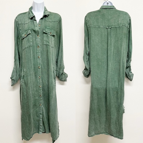 Billy T Womens Pine Green Long Sleeve Button Up City 2-Way Shirt Dress Size M - Picture 2 of 9
